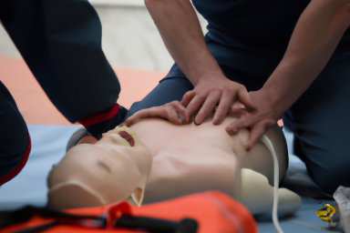 Soccorritore che pratica la RCP su un paziente in arresto cardiaco